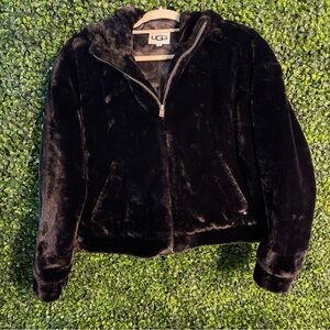 UGG Women's Black Faux Fur Sweatshirt Zip-up Jacket
